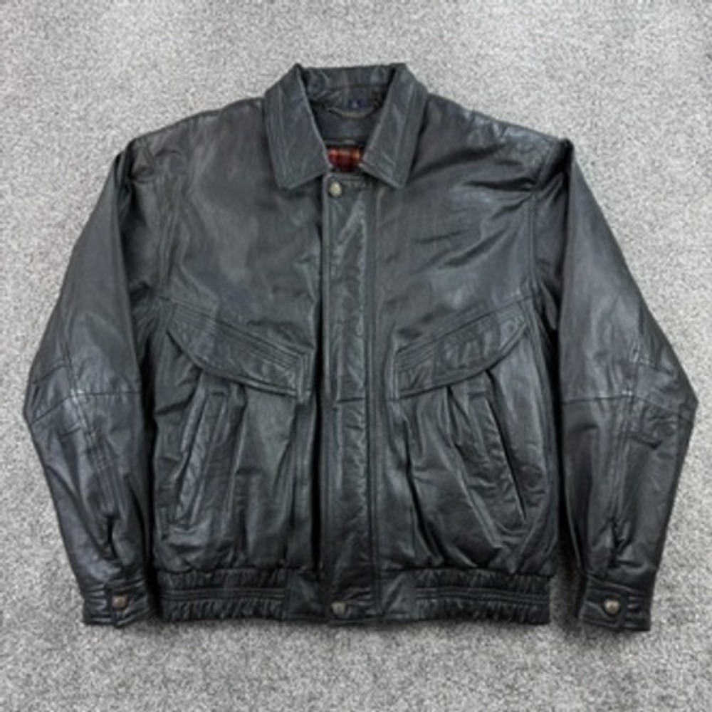 Vintage‎ Members Only Leather Bomber Jacket Mens Large Tall Black Flannel Lined